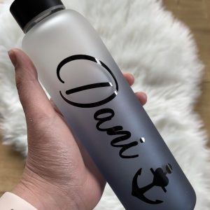 Personalisierte Trinkflasche ca. 550ml aus Glas - schwarz