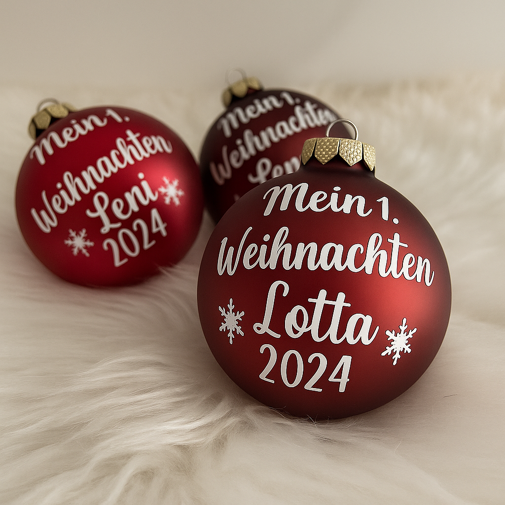 Personalisierte Weihnachtskugel "mein 1. Weihnachten" & Name aus Glas – Bild 3